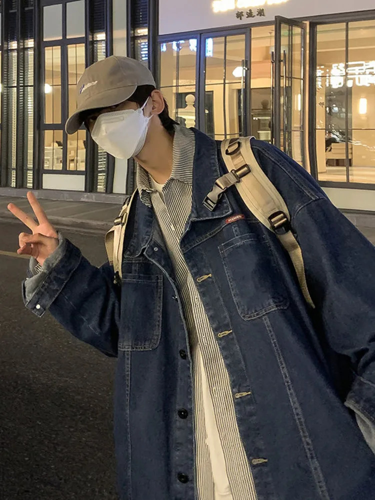 Men Vintage Cartoon Printed Denim Jacket Top Cute Spring Autumn Chic Male Unisex Loose Jeans Coat Casual Overcoat Outerwear 240319