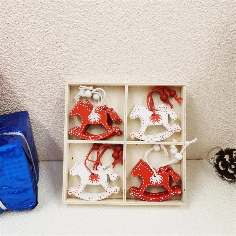 Christmas Tree Set - 2024 Wood Pendant Decorations, 12Pcs Elk Snowflake Stars Xmas Hanging Ornaments for Home Party Festival Holiday Decoration