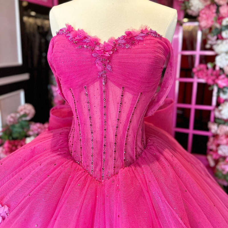 Rose Red Quinceanera Dress Ball Gown Off Shoulder Lace Applique Flower Beading Tull Birthday Party Prom Sweet 16 Vestidos De 15 Anos