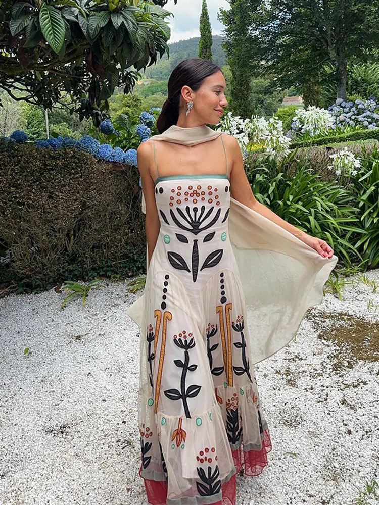 Womens Print Ruffles Spliced Maxi Dress Sexy Off Shoulder Backless Sleeveless Vestidos 2024 Casual Loose Vacation Beach Robe 240315