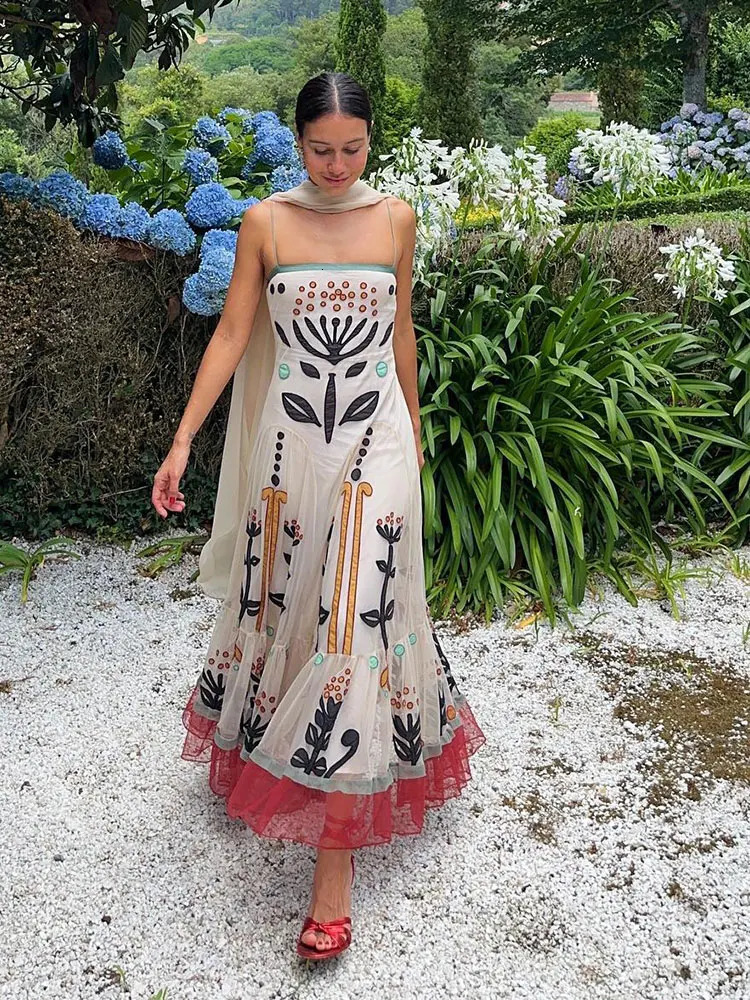 Womens Print Ruffles Spliced Maxi Dress Sexy Off Shoulder Backless Sleeveless Vestidos 2024 Casual Loose Vacation Beach Robe 240315