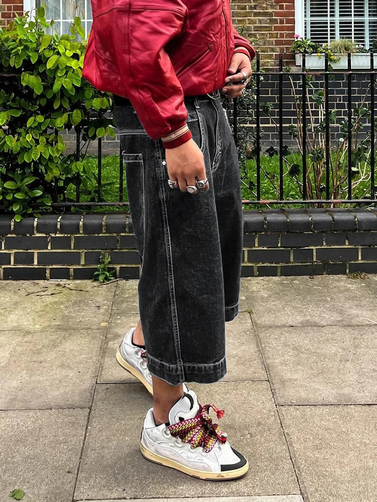 Bermuda Shorts For Men Hip Hop Baggy Fit Short Homme Pantalones Cortos De Hombre Summer Wide Leg Loose Cropped Denim Pants Jeans 240319