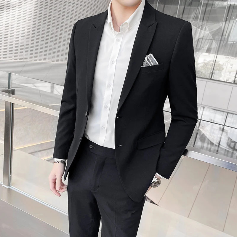 2024 high quality Mens suit trousers High fashion Korean version slim party groom dress twopiece set M4X 240326