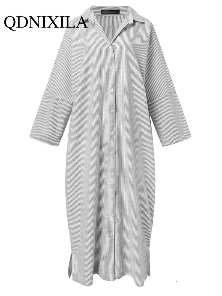 in Elegant Striped Cardigan Loose Oversized Dress Womens Tops Women Shirts Ladies Robe Long Sleeve Blouse Button Up Shirt 240325