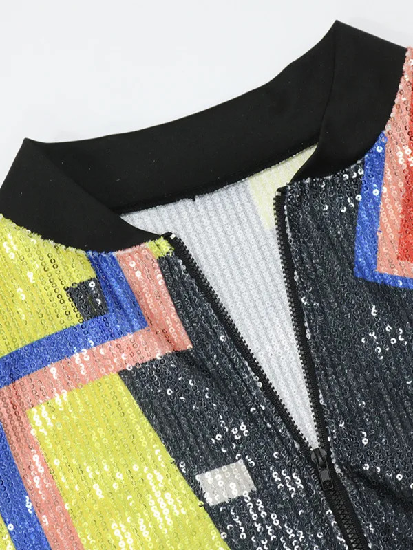 Sequin Jackets Women summer Jacket Streetwear Retro Rock BF Longsleeve Silver Reflective Outwear Tops Multicolor 240321
