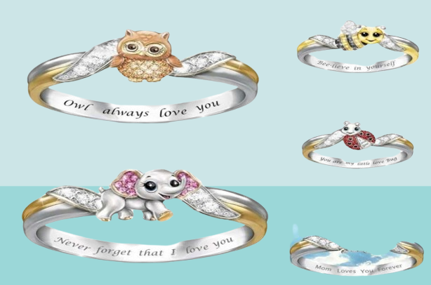 Owl Always Love You Rings For Girls Ladies Cute Animal Rings Unicorn Bee Elephant Turtle Rings