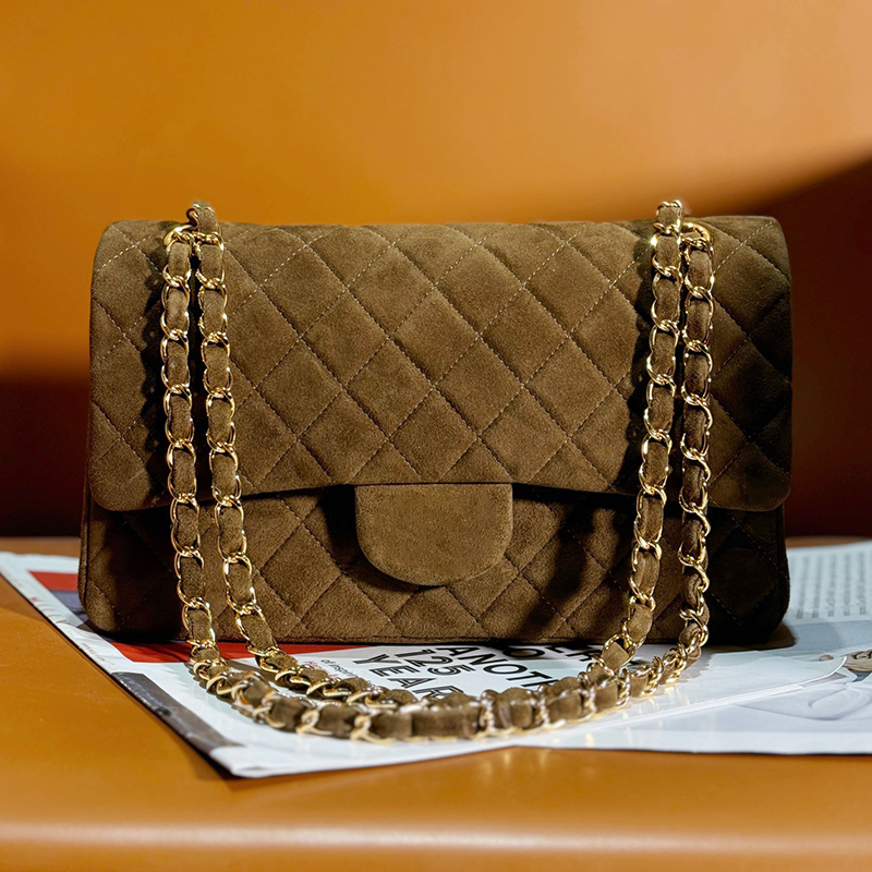Designer Bags Womens Classic Double Flap Bags 25cm Vintage Suede Gold Hardware Turn Lock Crossbody Shoulder Handbags with box