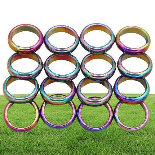 6mm Band Retro Fashion Hematite Colorful Ring Jewelry Width Cambered Surface Rainbow Color Christmas Present Bijoux Femme Wholesal