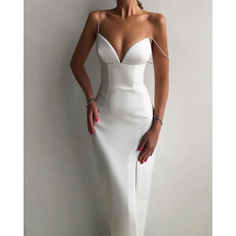wsevypo Elegant High Slit Midi Bodycon Dress Women Sexy Spaghetti Straps Corset Dress Gown Club Party Vestidos Backless Clothes 240321