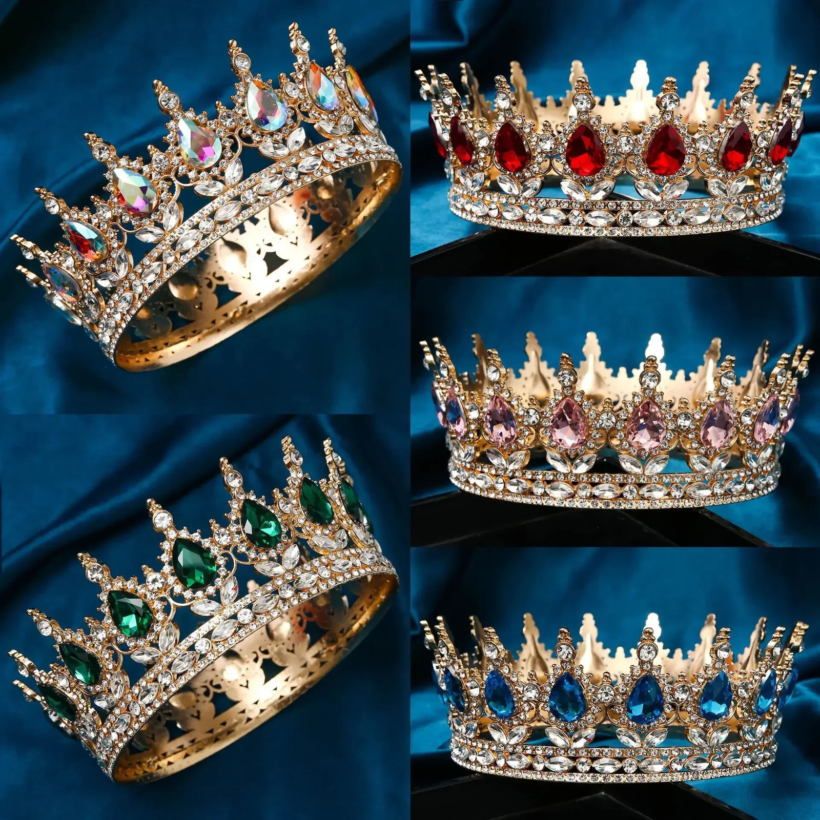 Baroque Round Wedding Crown Bridal Pageant Rhinestone Crystal Tiaras Crown Molding Headpieces For Queens and King 240315