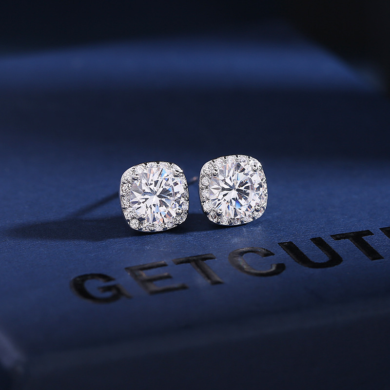 Luxury Square Cubic Zirconia Stud Earrings for Men Women Austrian Crystal Studs Earring with S925 Sterling Silver Needle Diamond Ear Jewelry Wedding J