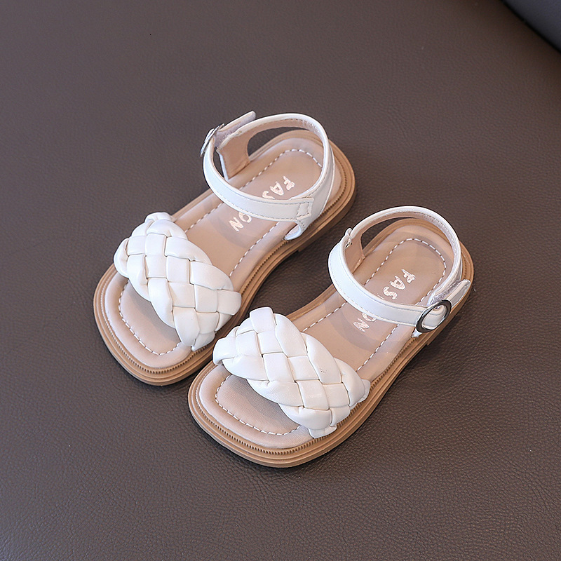 Sandals Kids Summer Student Flats Little Girls Fashion Beach Sandals Princess Dress Party Weave Soft Sole School Girl Roman Shoes G02194 230417