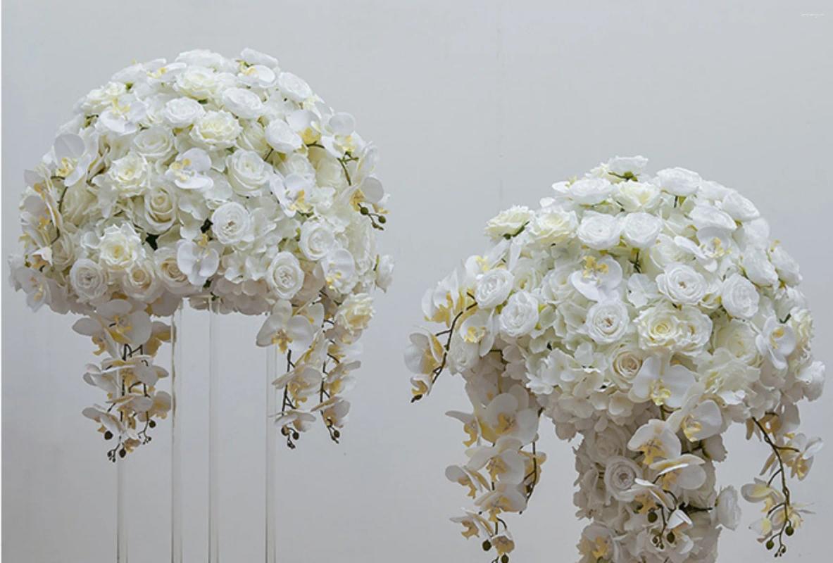 Decorative Flowers 80/70/60/50cm Wedding Table Centerpiece Ball White Rose Orchid Hydrangea Flower Arrangement Party Road Lead Props Window