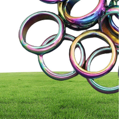 6mm Band Retro Fashion Hematite Colorful Ring Jewelry Width Cambered Surface Rainbow Color Christmas Present Bijoux Femme Wholesal