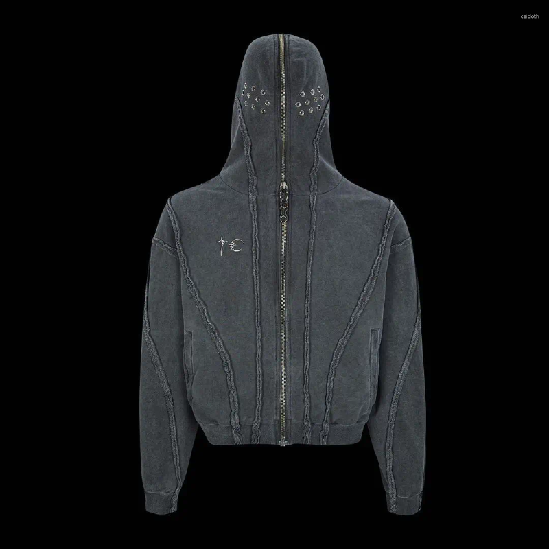 Men's Hoodies 2024 Thug Club Vintage Zipper Masked Damaged Cardigan Hoodie Patchwork Washed Wax Dyed Cardigan Short Hoodie Trendy Brand Jacket