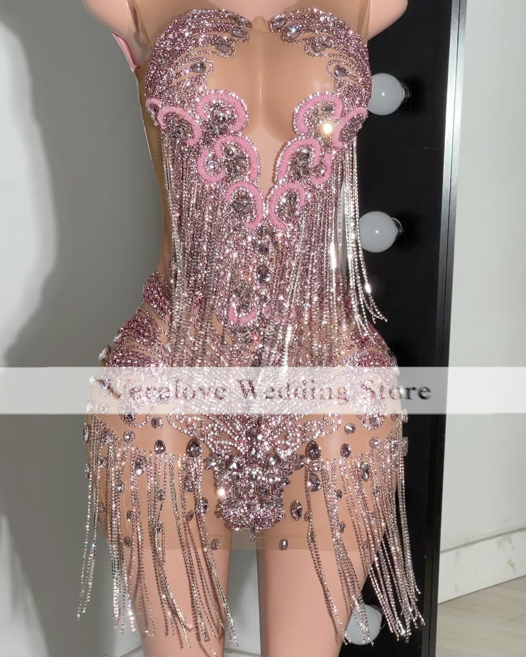 Sexy Gold Diamond Short Prom Dresses 2024 Scoop Girl Cocktail Birthday Outfits See Through Vestido Gala Outfit