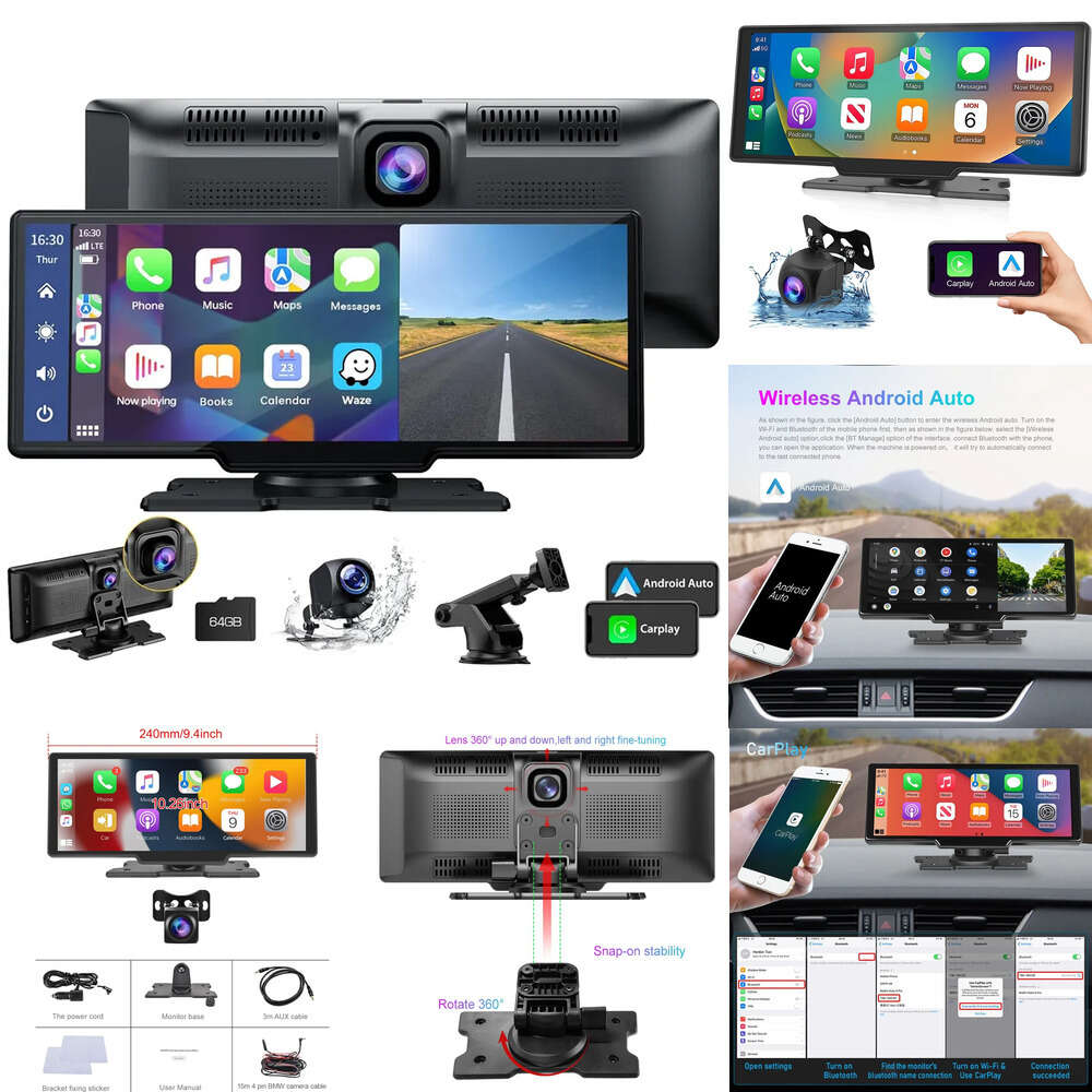Upgrade 10.26 Stereo Apple Carplay Android Auto 2.5K Dash Cam,1080p Backup Camera Car Radio with Bluetooth/mirror Link/maps Navigation/voice Control/6