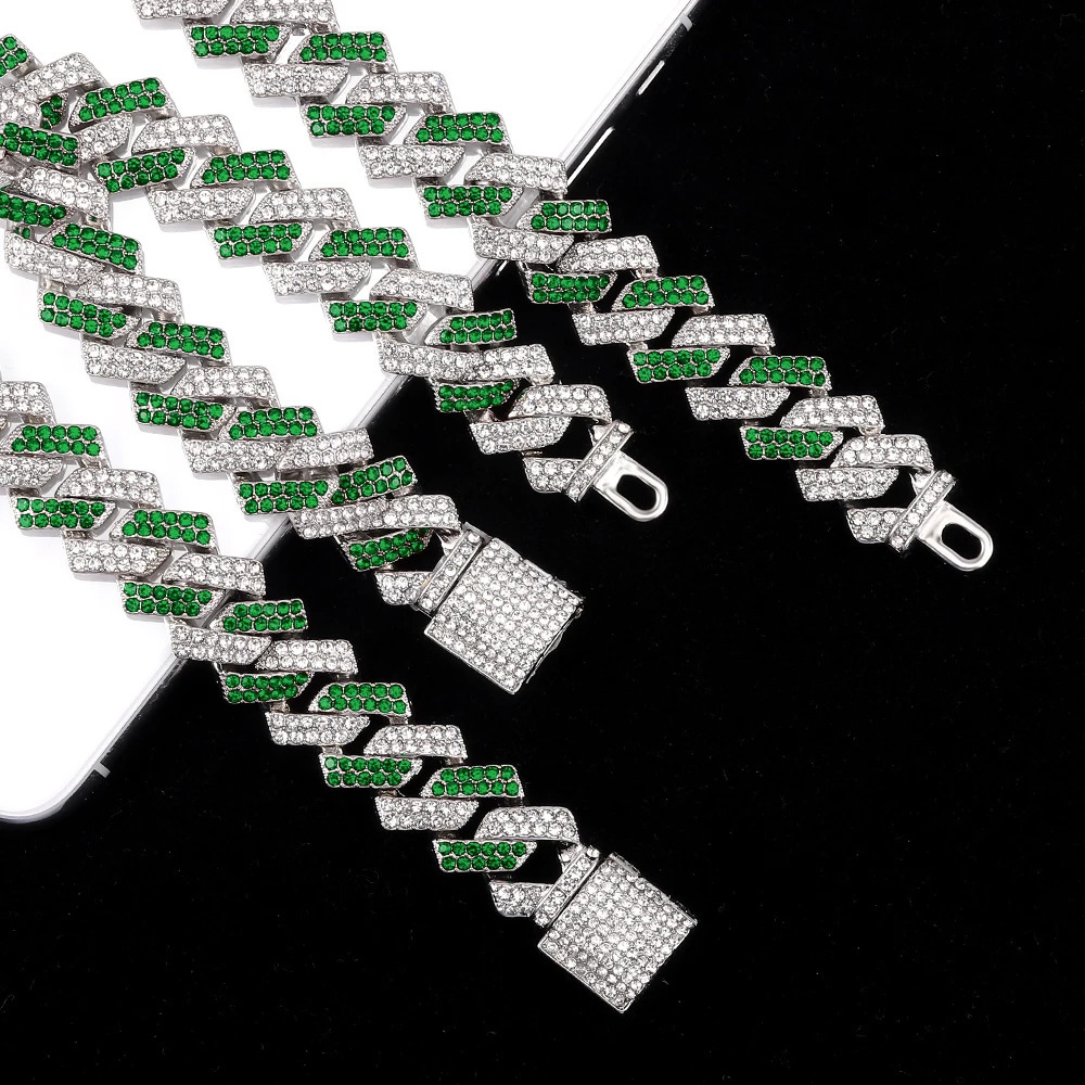 Hip Hop High-Quality Full Rhinestone Stone Bracelet Iced Out Pave Mens Bracelet Miami Cuban Link Chain Bracelets Men Jewelry 240315