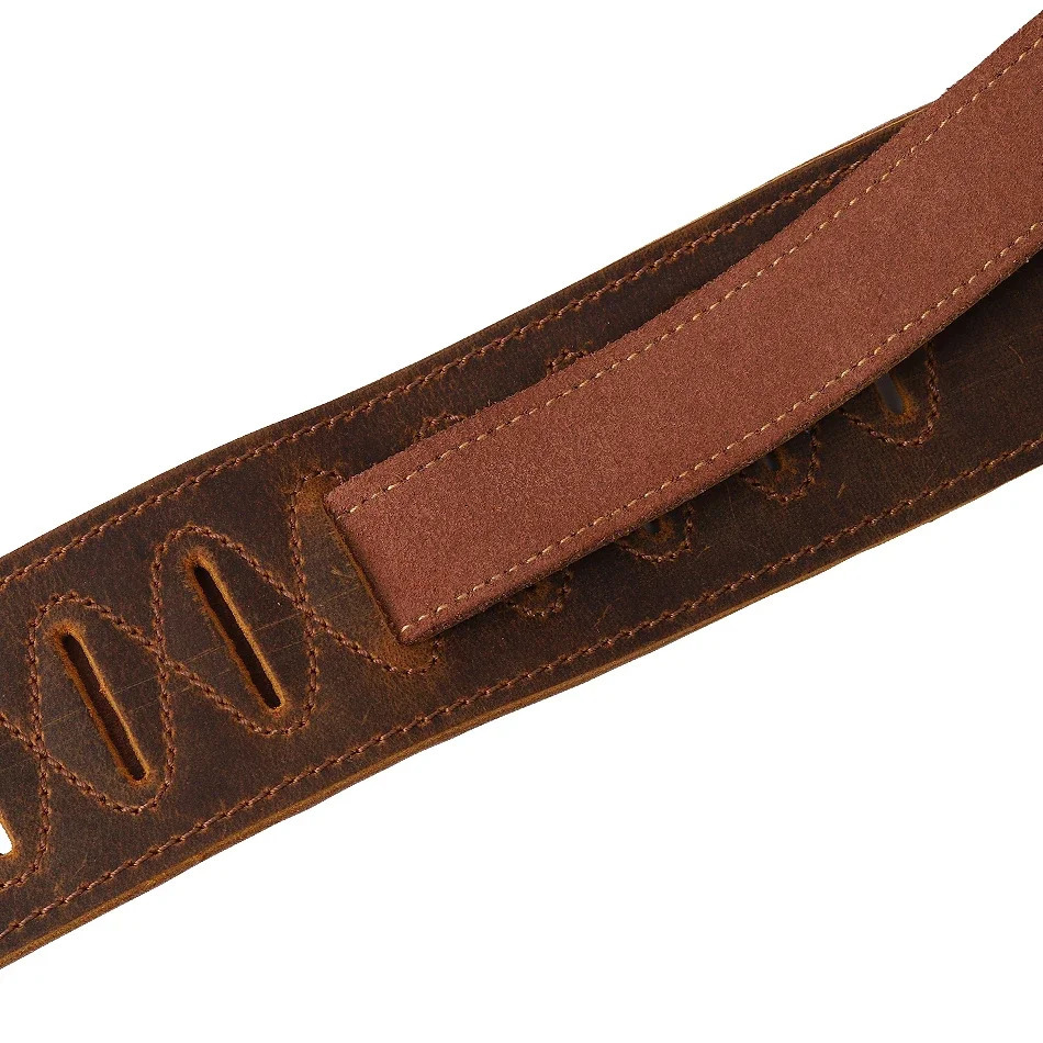 Soldier Top Grain Leather Cowhide Padded Guitar Strap for Electric Bass Adjustable Belt 240326