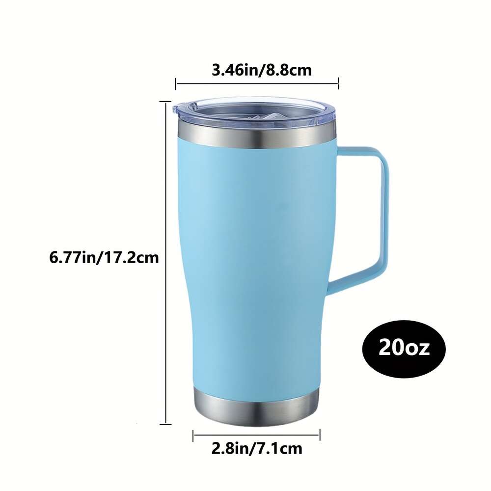 Stainless Steel Tumbler with Lid & Handle, 20oz Double Walled Water Bottle for Summer and Winter, Travel Insulated Coffee Mug dh3628137