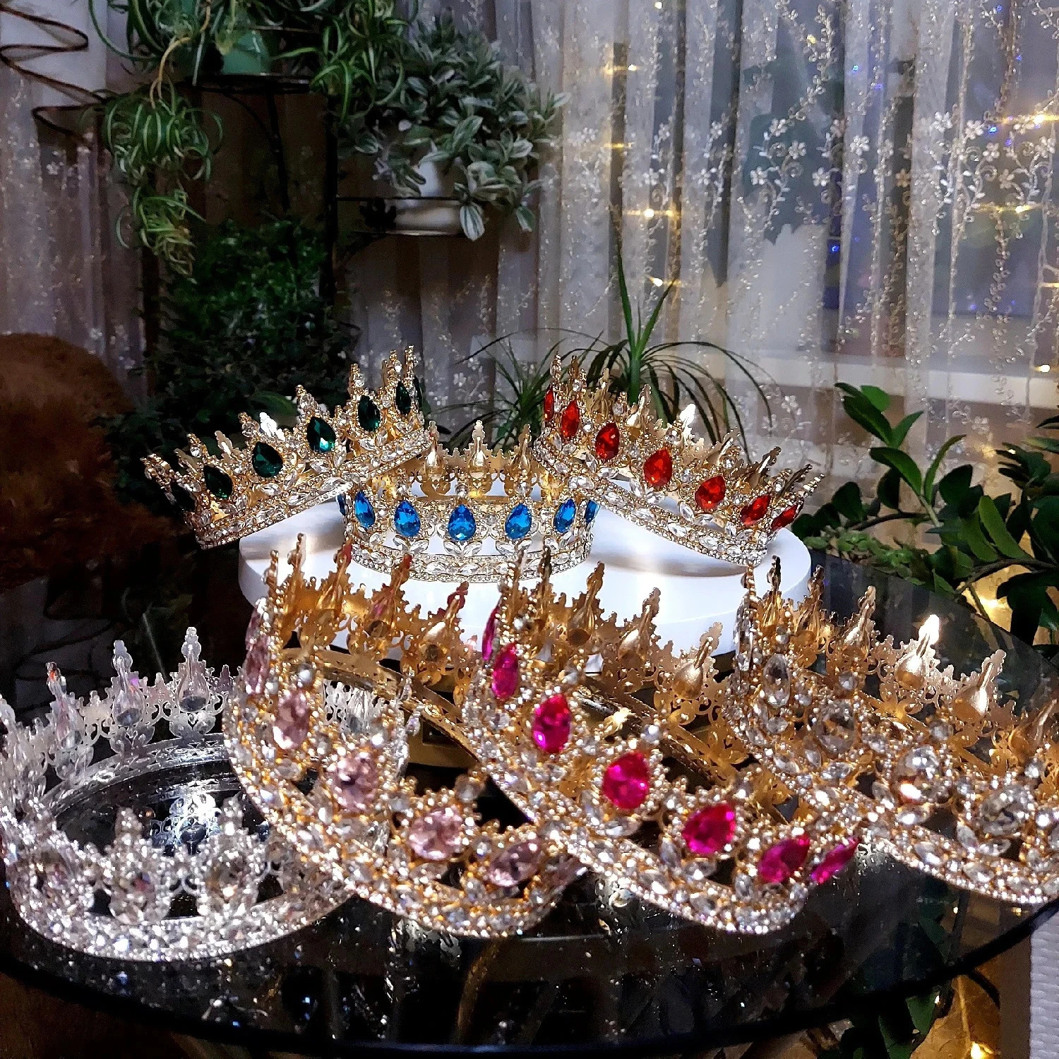 Baroque Round Wedding Crown Bridal Pageant Rhinestone Crystal Tiaras Crown Molding Headpieces For Queens and King 240315