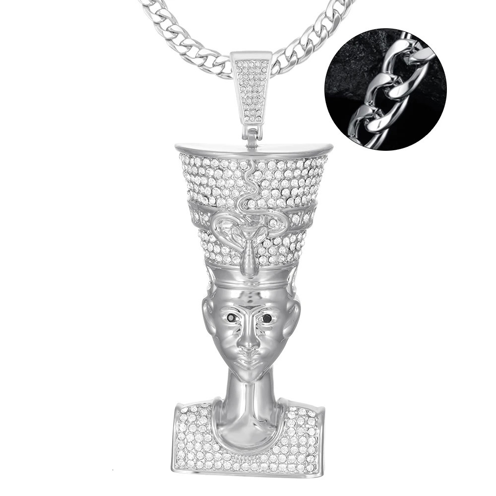 Egyptian Men Necklace Pendant Vintage Gold Color Chain Necklace with cuban chain Iced Out Crystal Gold Hip Hop PunkJewelry 240315