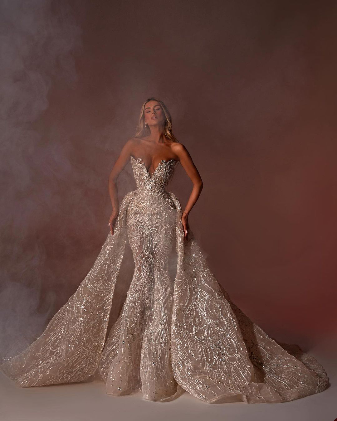 Gorgeous Crystal Mermaid Wedding Dresses Detachable Train Illusion Beaded Sequins Bridal Gowns Slim Strapless Custom Made Vestidos De Novia