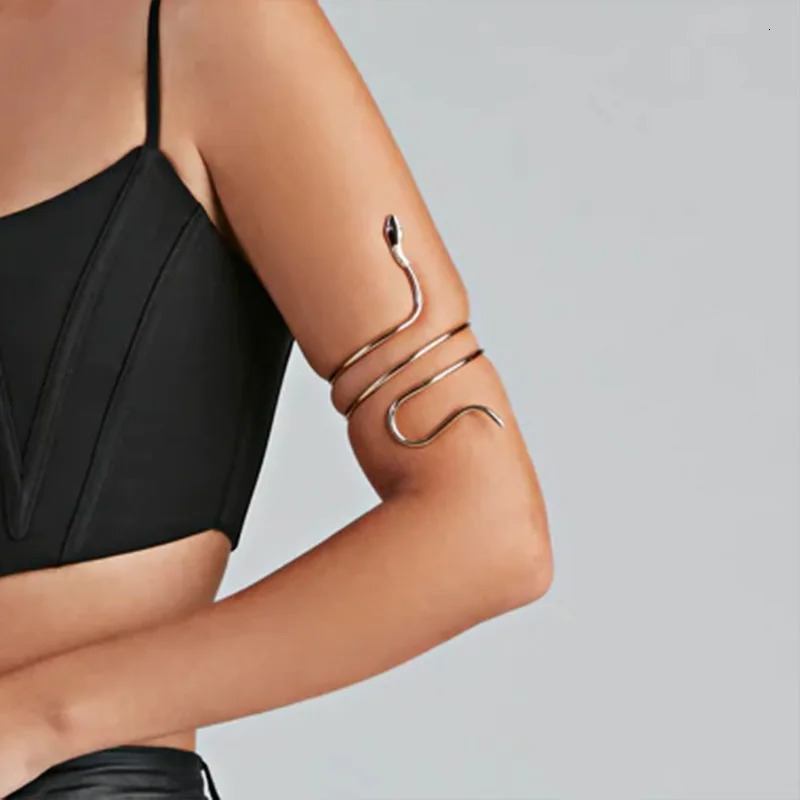 Punk Coiled Snake Spiral Upper Arm Cuff Armlet Armband Bangle Women Jewelry Egypt Swirl Snake Arm Cuff Armlet Bracelet 240321
