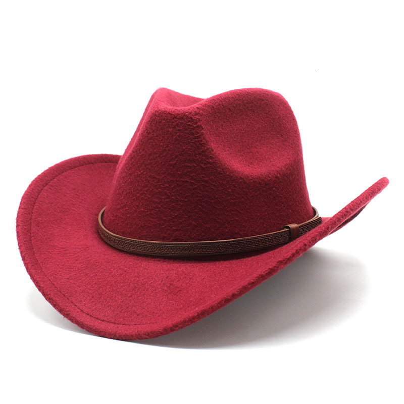Berets Wool Women's Men's Western Cowboy Hat For Gentleman Lady Jazz Cowgirl With Leather Cloche Church Sombrero Caps 230926