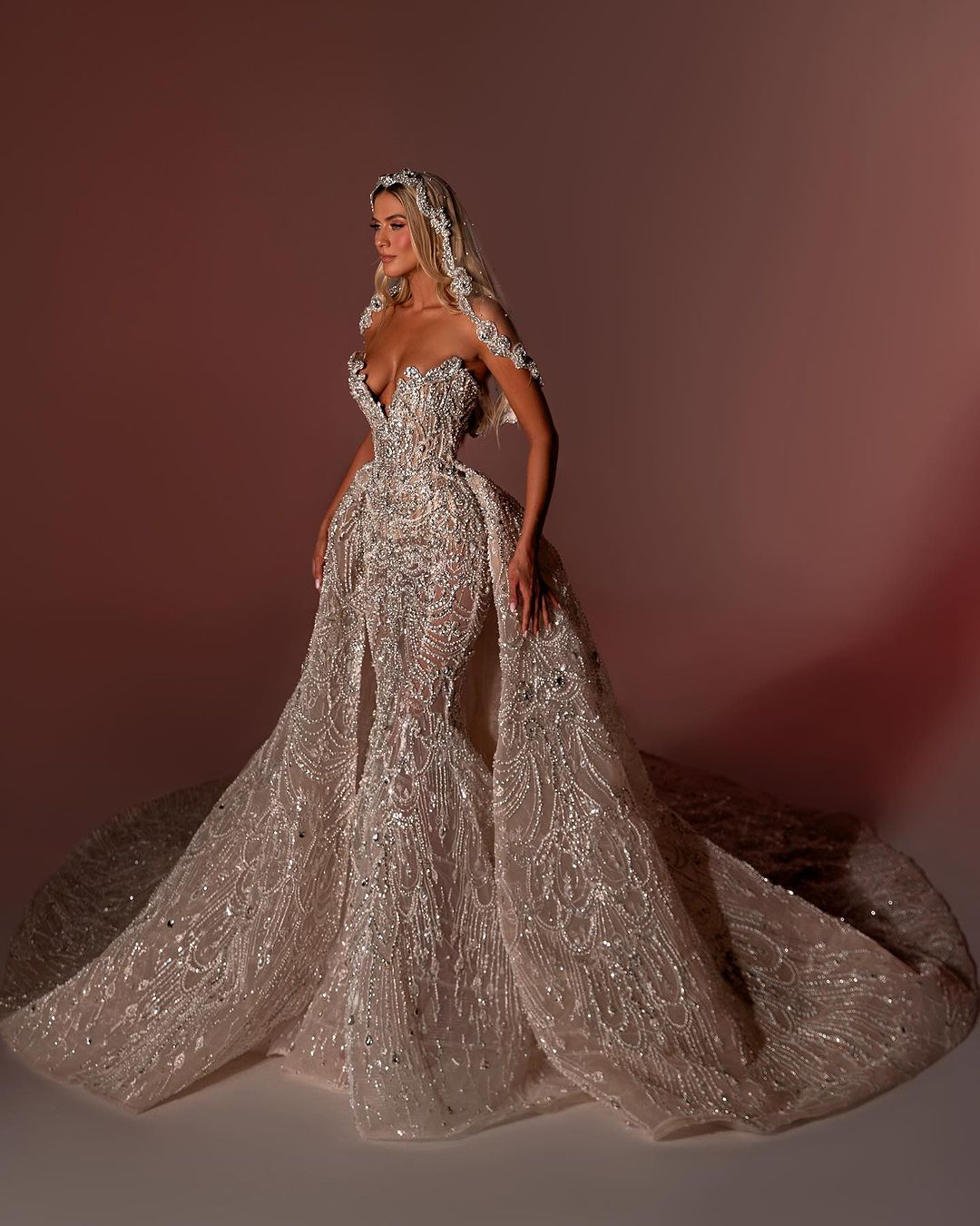 Gorgeous Crystal Mermaid Wedding Dresses Detachable Train Illusion Beaded Sequins Bridal Gowns Slim Strapless Custom Made Vestidos De Novia
