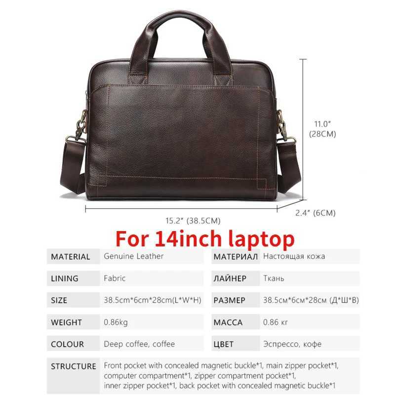 Laptop Cases Backpack Genuine Leather Men Handbags For MacBook Dell HP Acer 14 15 Inch Man Briefcase Computer Bags Male Work Bag 24328