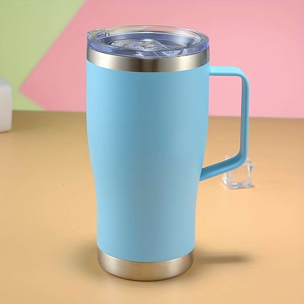 Stainless Steel Tumbler with Lid & Handle, 20oz Double Walled Water Bottle for Summer and Winter, Travel Insulated Coffee Mug dh3628137