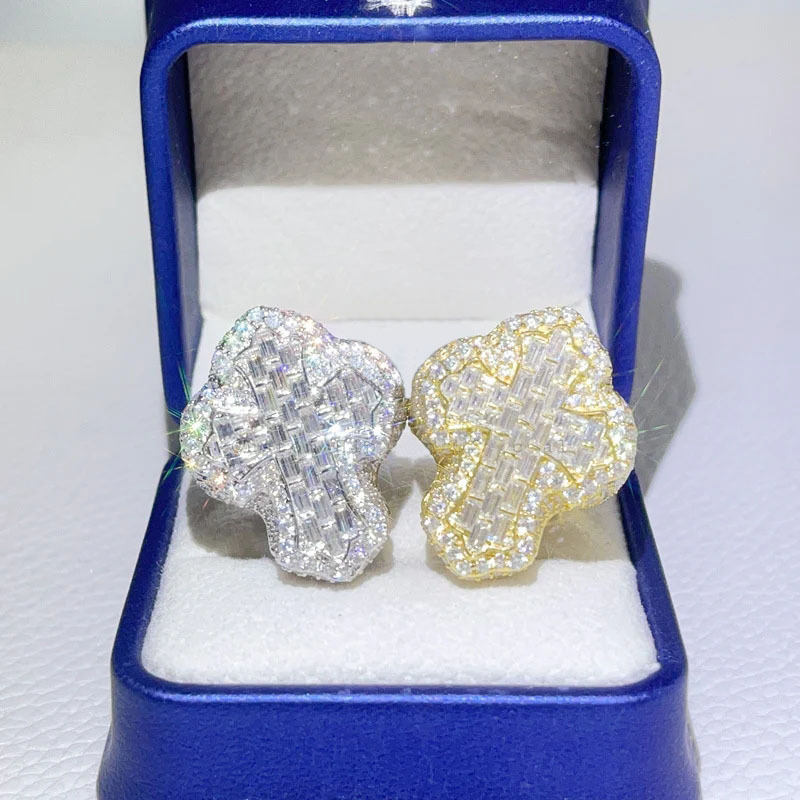 TopBling Cross Finger Ring Iced AAAAA Zircon Prong Setting Fashion Luxulry Men Hip Hop Jewelry for Gift