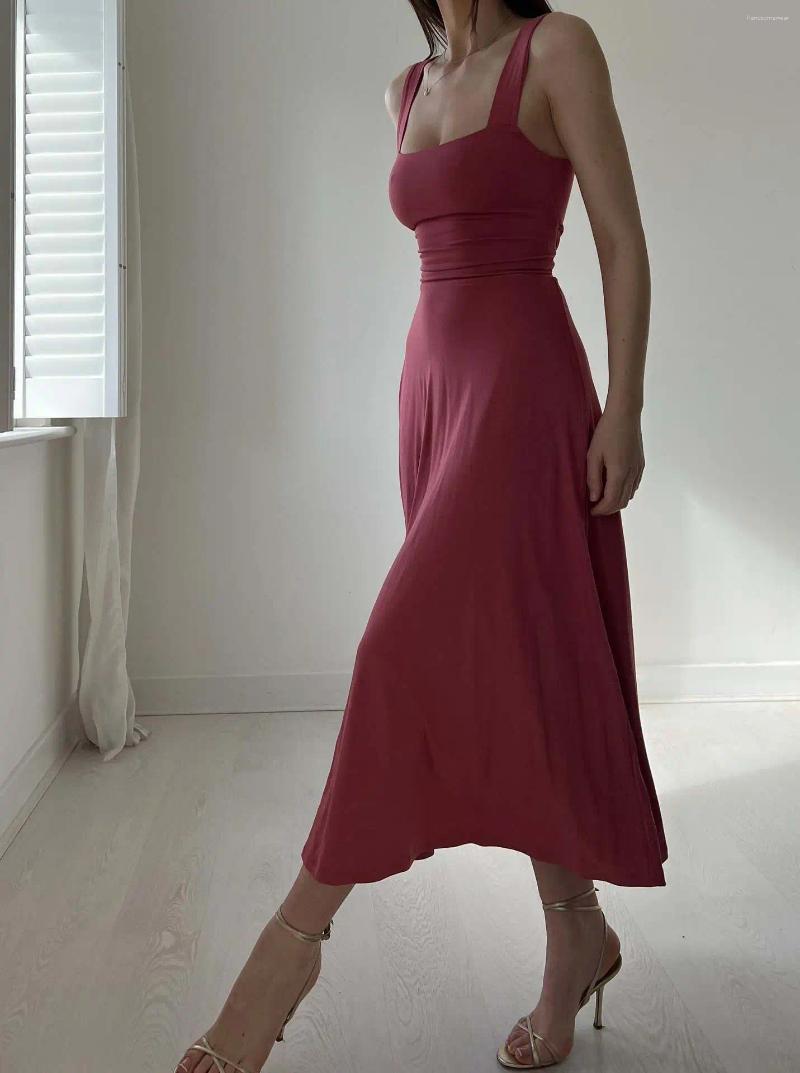 Casual Dresses Thick Straps Midi Dress Summer Formal Wedding Guest Sleeveless Free shipping