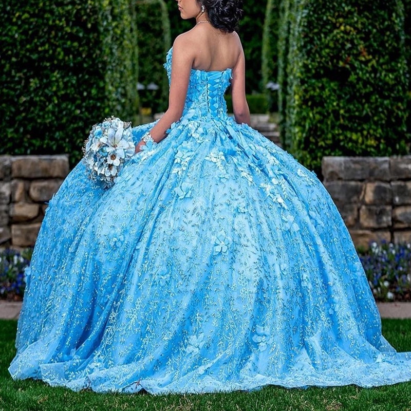 Sky Blue Shiny Quinceanera Dress Off The Shoulder Beading Appliques Sparkling Ball Gown Birthday Formal Party Gown Robes De Soiree