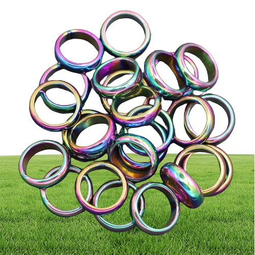 6mm Band Retro Fashion Hematite Colorful Ring Jewelry Width Cambered Surface Rainbow Color Christmas Present Bijoux Femme Wholesal