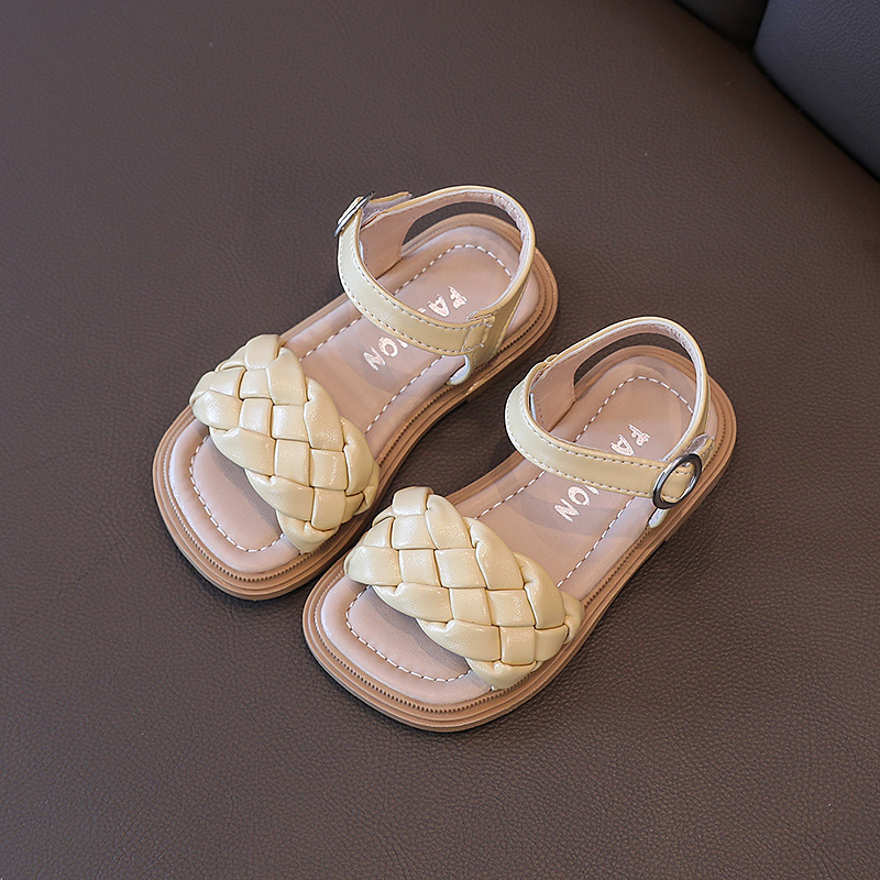 Sandals Kids Summer Student Flats Little Girls Fashion Beach Sandals Princess Dress Party Weave Soft Sole School Girl Roman Shoes G02194 230417