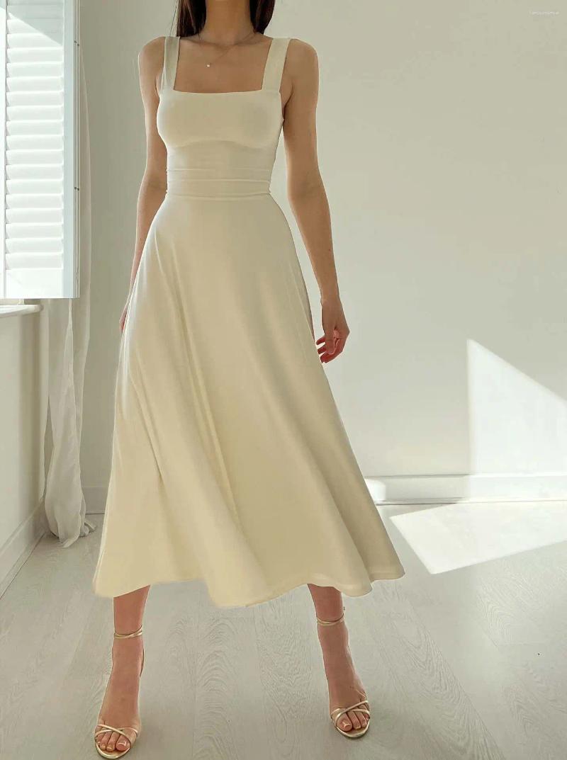 Casual Dresses Thick Straps Midi Dress Summer Formal Wedding Guest Sleeveless Free shipping