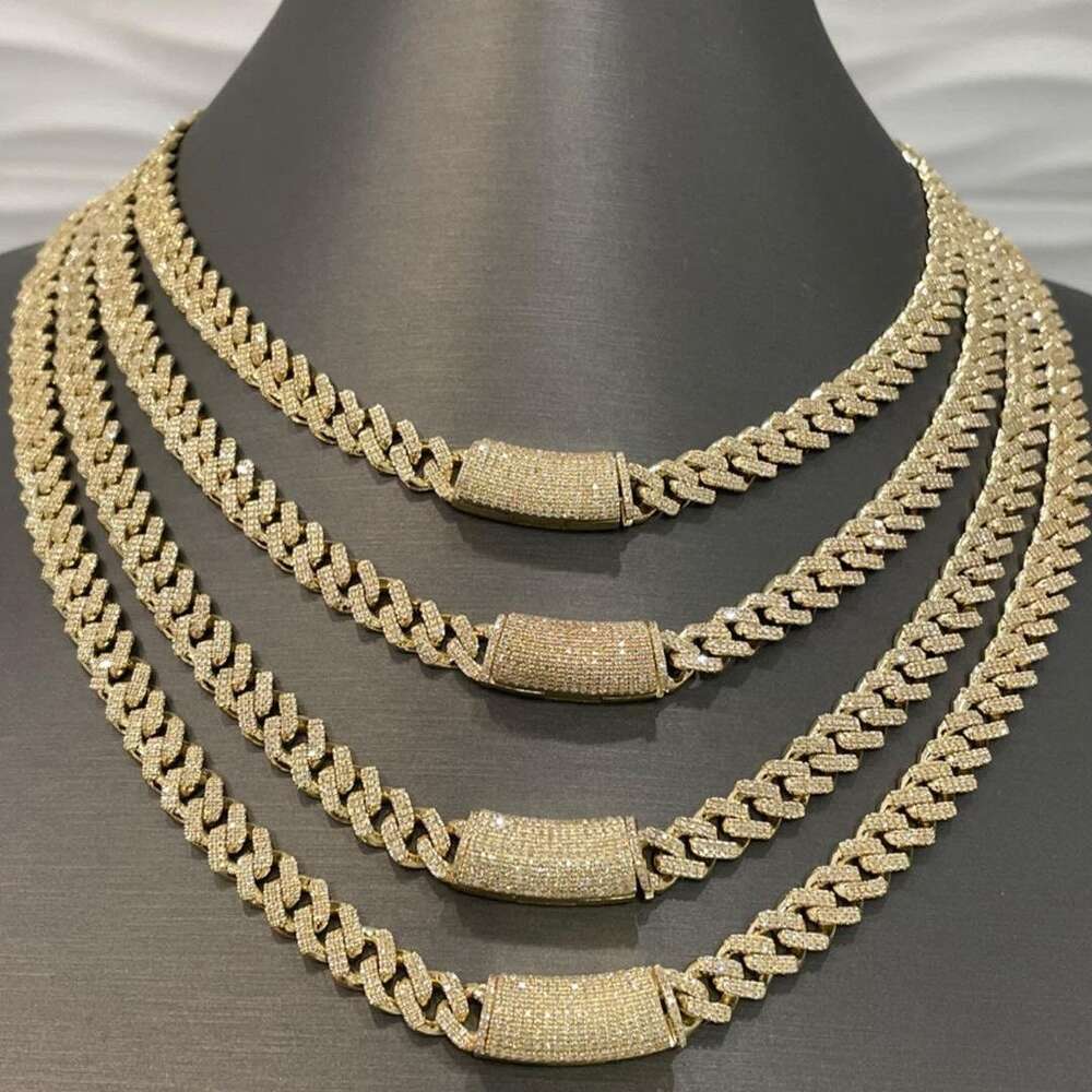 Hip Hop Rapper Cuban Link 8mm 10mm Double Row Moissanite Iced Out Cuban Link Chain Necklace