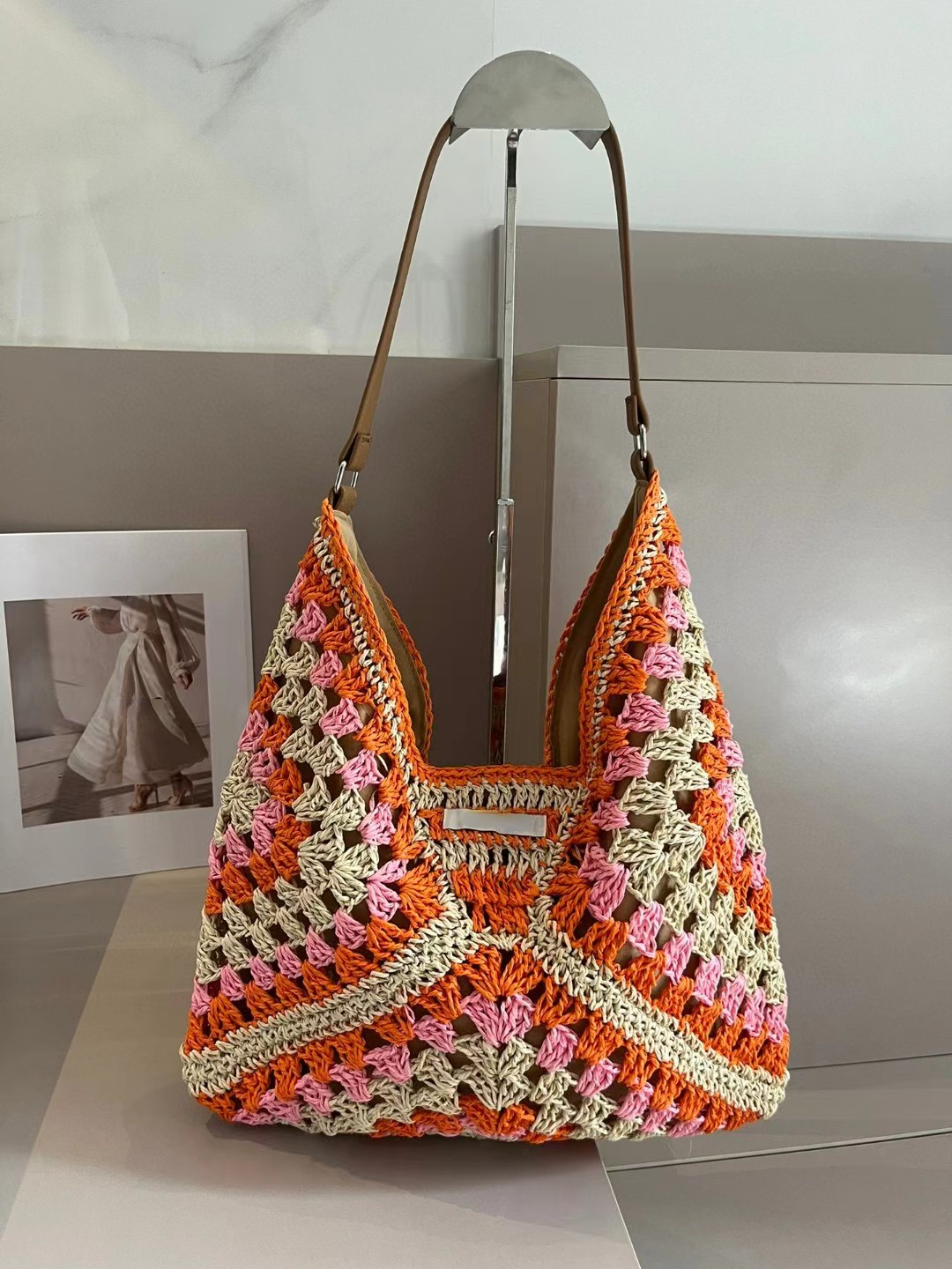 Summer Beach Bags Raffia Straw Large Colorful Female Fashion Woven Shopping Shoulder Bag Hollow Out Handbag Large Capacity 2661