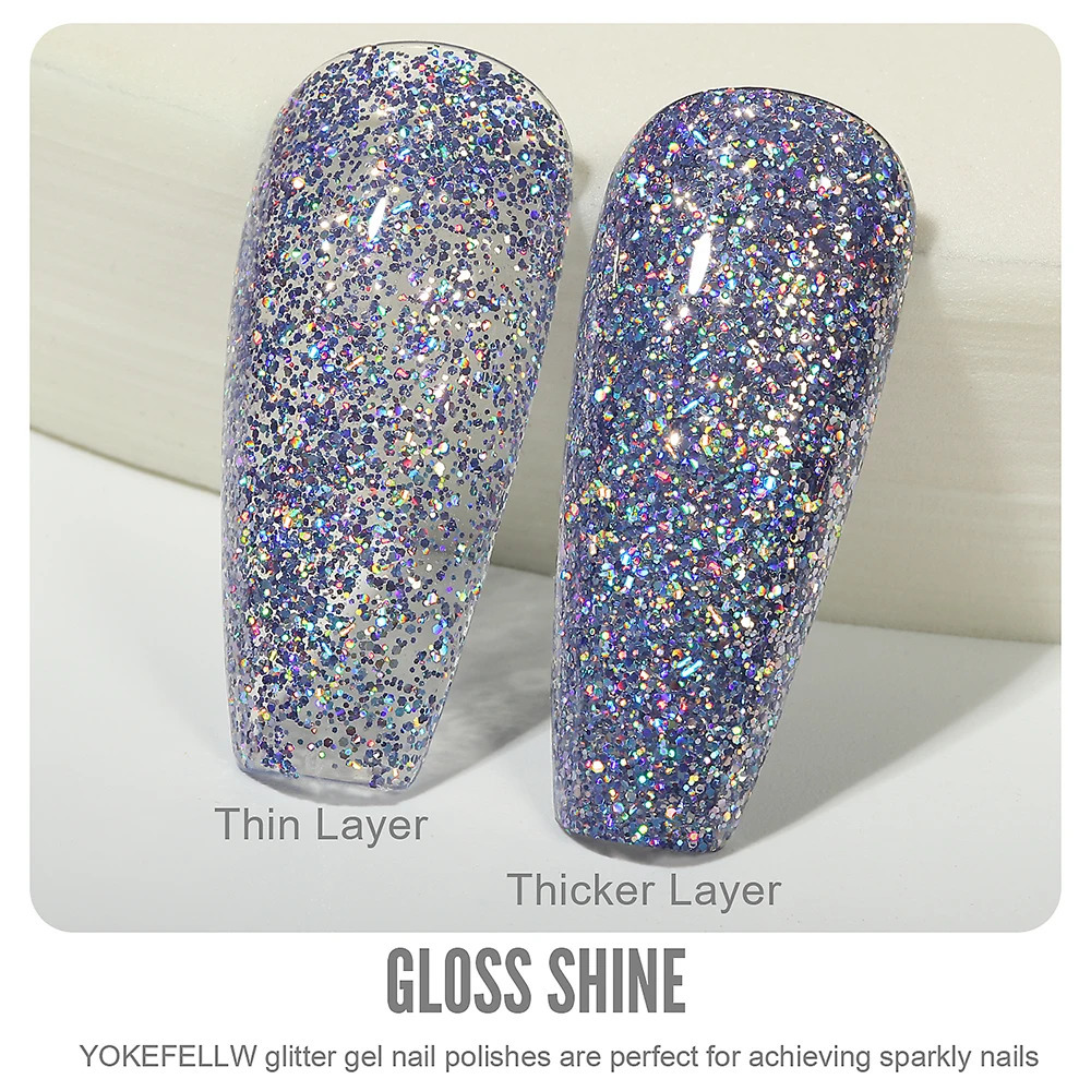 YOKEFELLOW 10ML Glitter Gel Nail Polish Set 6Pcs Silver Gel Polish Kit Soak off Nail Polish Platinum Shining Sequin Manicure Gel 240321