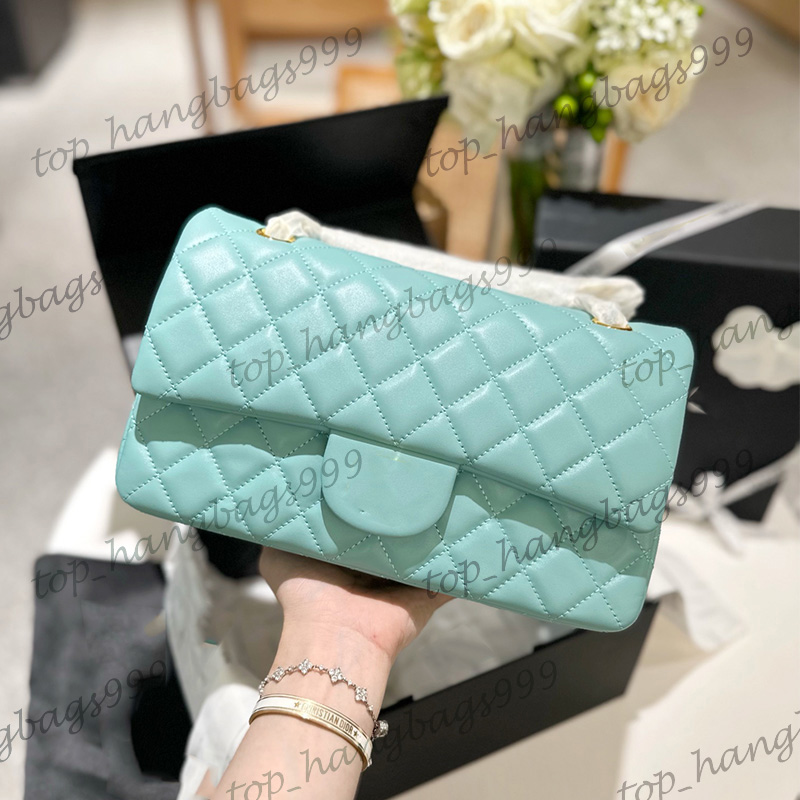 14 Colors Womens Lambskin Iridescent Pearl Pink White Classic Double Flap Quilted Shoulder Bags Gold Metal Hardware Matelasse Chain Crossbody Handbag Purse 25CM