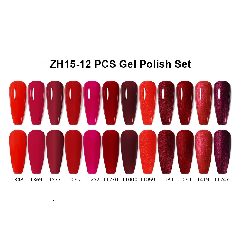 NAILCO 12pcs/Set Gel Nail Polish 15ml LED Gellak Soak Off UV Gel Varnish Red Color Glitter Nail Gel Polish DIY Nail Art Lacquer 240321