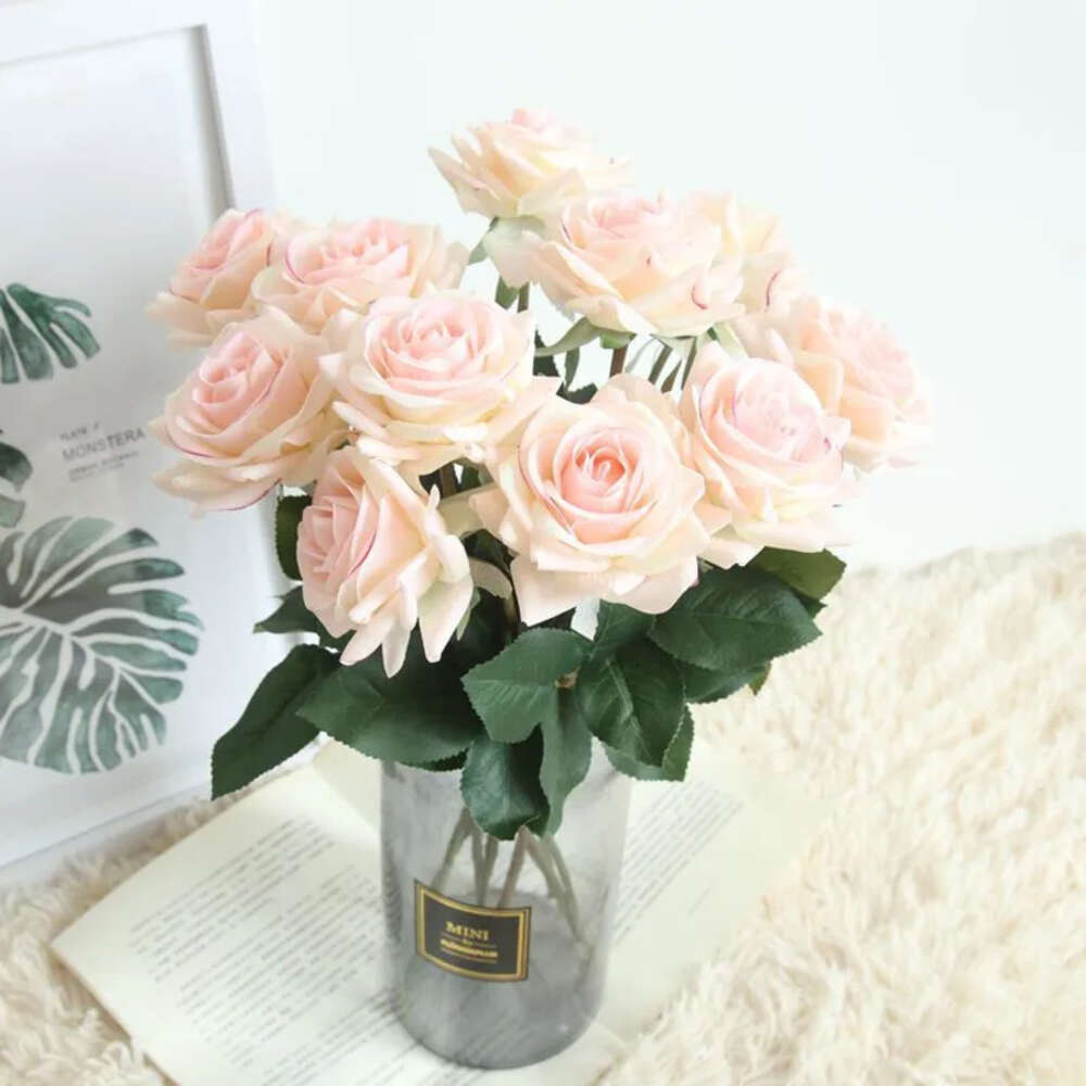 Decor Latex ral 7Pcs/Lot Silk Artificial Real Touch Rose Wedding Bouquet Home Party Design wers