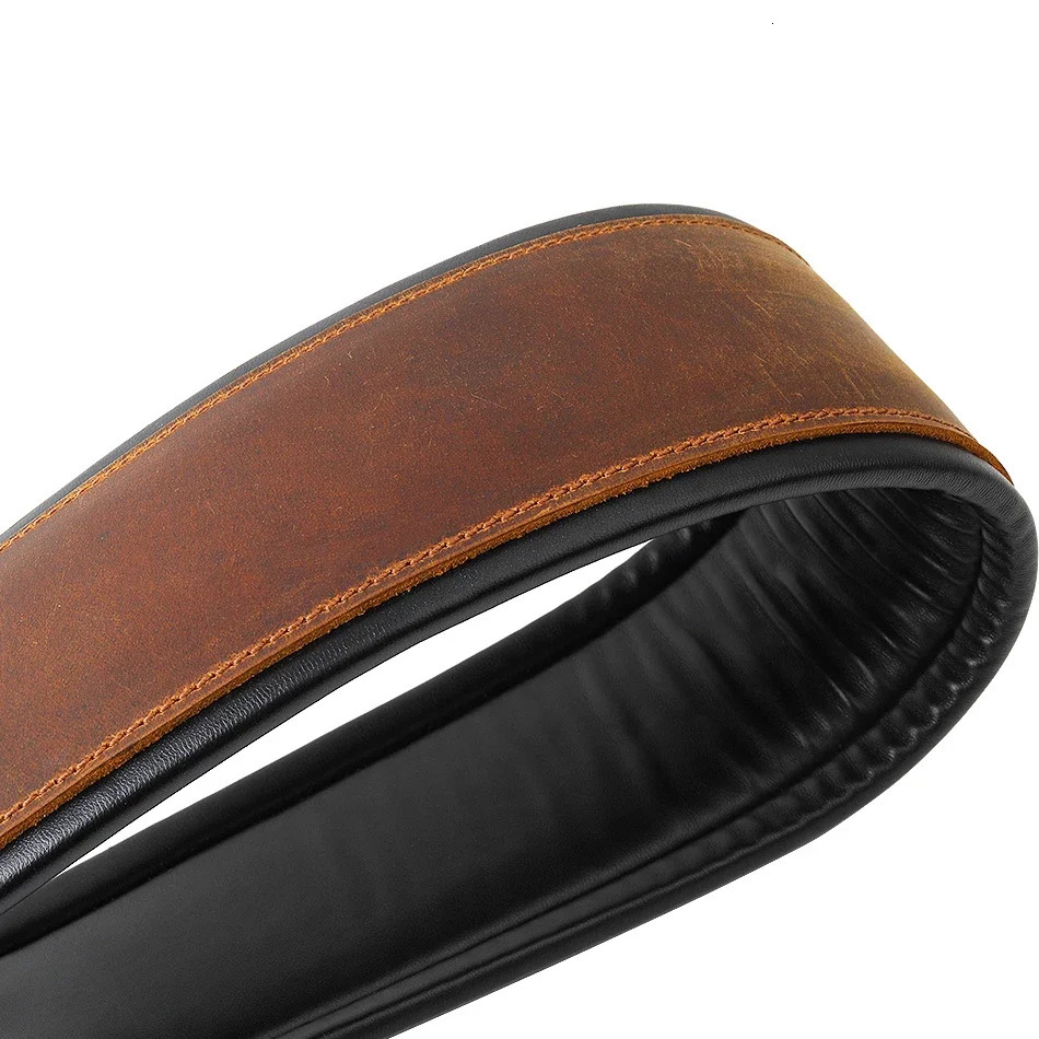 Soldier Top Grain Leather Cowhide Padded Guitar Strap for Electric Bass Adjustable Belt 240326