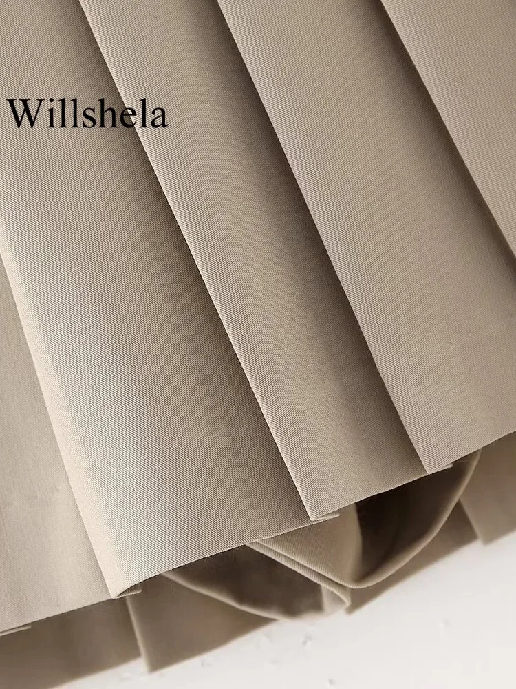 Willshela Women Fashion With Belt Solid Pleated Side Zipper Mini Skirts Shorts Vintage High Waist Female Chic Lady Shorts 240312