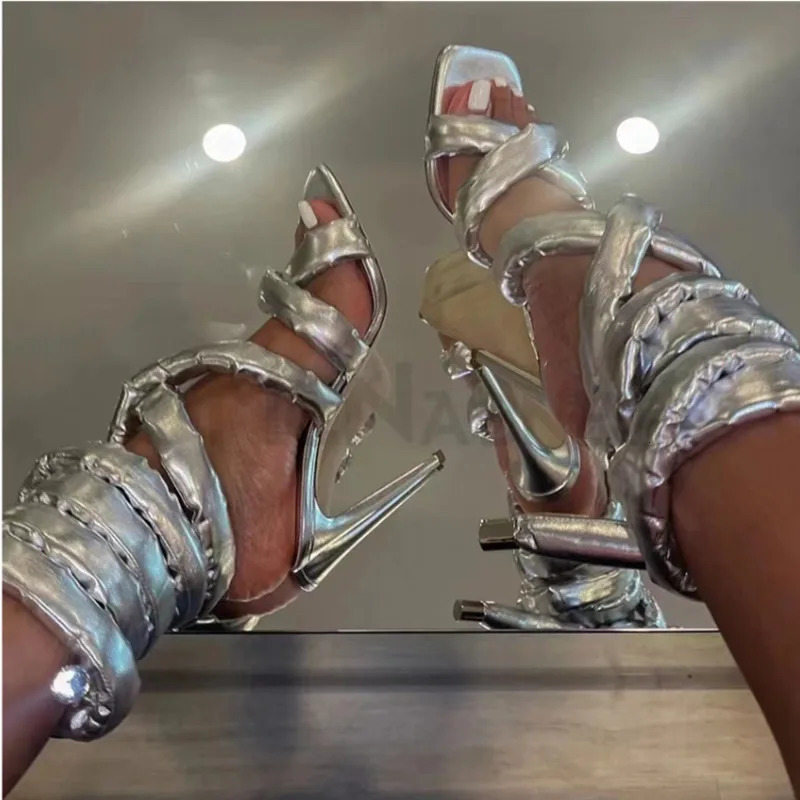 Summer Square Head Slim High Heel Sandals Wrapped Around The Feet Fashion Show Dress 43 Large Womens Sandals 240307