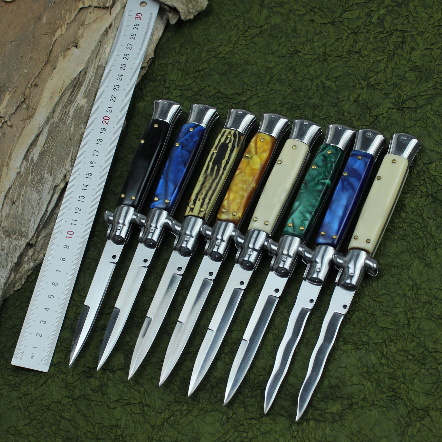 8Models 9 Inch Godfather Stiletto Horizontal Folding knife 3.77" 440c Steel Blade, Acrylic Handles