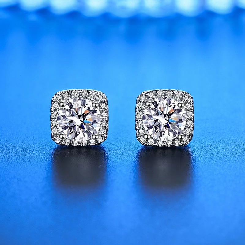 Luxury Square Cubic Zirconia Stud Earrings for Men Women Austrian Crystal Studs Earring with S925 Sterling Silver Needle Diamond Ear Jewelry Wedding J