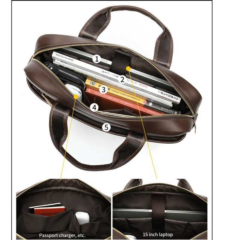 Laptop Cases Backpack Genuine Leather Men Handbags For MacBook Dell HP Acer 14 15 Inch Man Briefcase Computer Bags Male Work Bag 24328